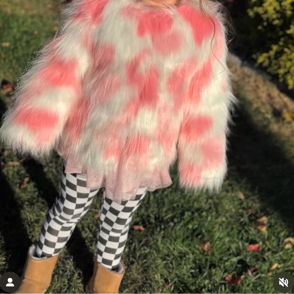 Pink and White Faux Fur Jacket